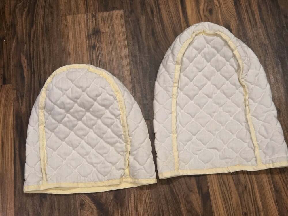 Vtg White Quilted Kitchen Appliance Dust Covers Set of 2 Yellow Trim Soft